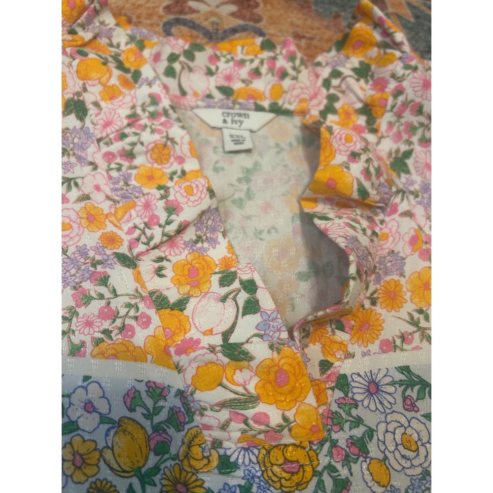 Crown & Ivy long sleeve 3X‎ ruffle vneck spring Easter dopamine tunic top blouse - Picture 4 of 8